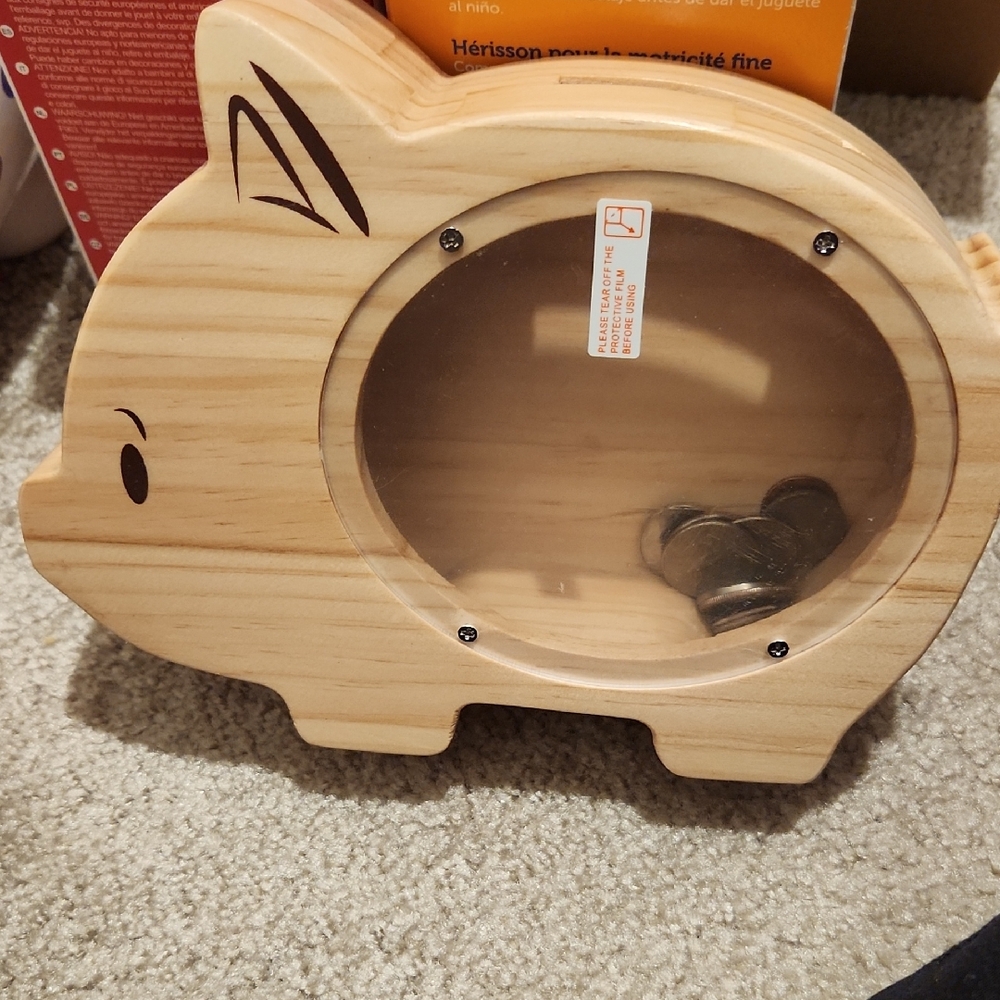 Wooden Piggy Bank with Clear Window